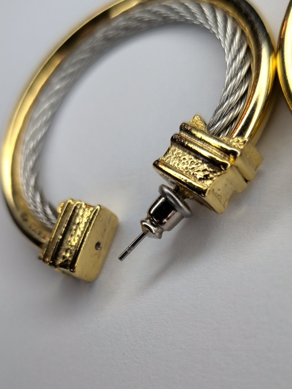 Women's Hoop Earrings Twisted Rope & Cable Silver Gold Tone Two Tone 1.75" - Picture 6 of 9